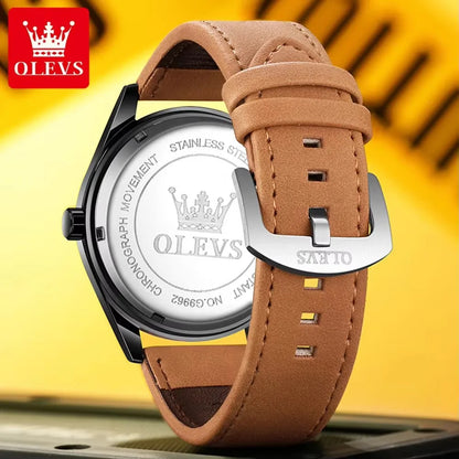 OLEVS 9962 Top Quartz Watch Men Genuine Leather Strap Waterproof Luminous Calendar Men's Watches Casual Sports Man Wristwatch