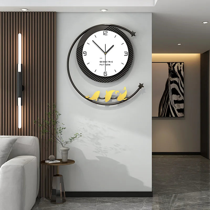 New Design Gold Fish Wall Clock 1 Piece Minimalist Wood Wall Clock Home Decor Luxury for Living Room Office