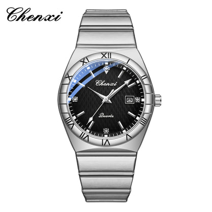 CHENXI 6402 Silver Blue Watch for Men New Mens Wristwatch 40mm Stainless Steel Quartz Watches Business Casual Bracelet Man Gift