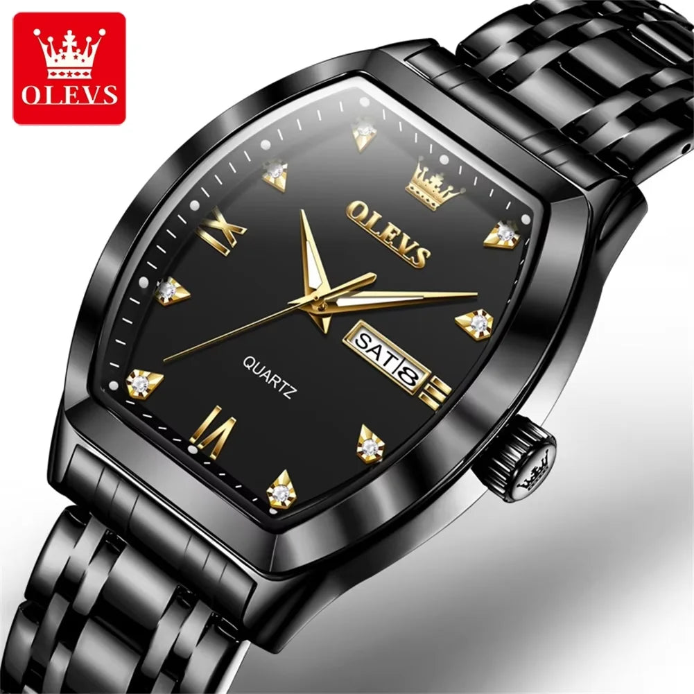 OLEVS 5528 Tonneau-shaped Men Watch Waterproof Watches for Men Stainless Steel Gloded Business Quartz Men Wristwatches Luminous