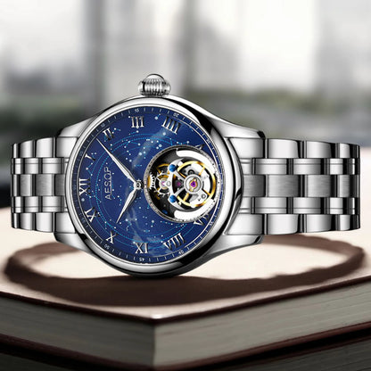 AESOP Starry Sky Tourbillon Watch for Men Fashion Stainless Steel Waterproof Men's Mechanical Watches with Steel Strip