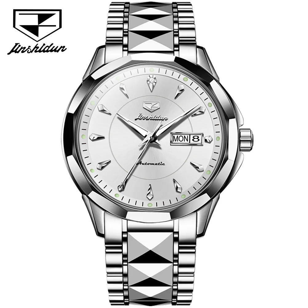 JSDUN 8936  Custom OEM logo Casual Waterproof  Stainless Steel Calendar Sport Automatic Mechanical Watches Men Wrist