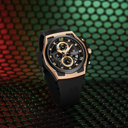 NAVIFORCE Men Sport Watch Fashion Chronograph Silicone Strap Waterproof Calendar Mens Luxury Black Gold Quartz Watches 8051