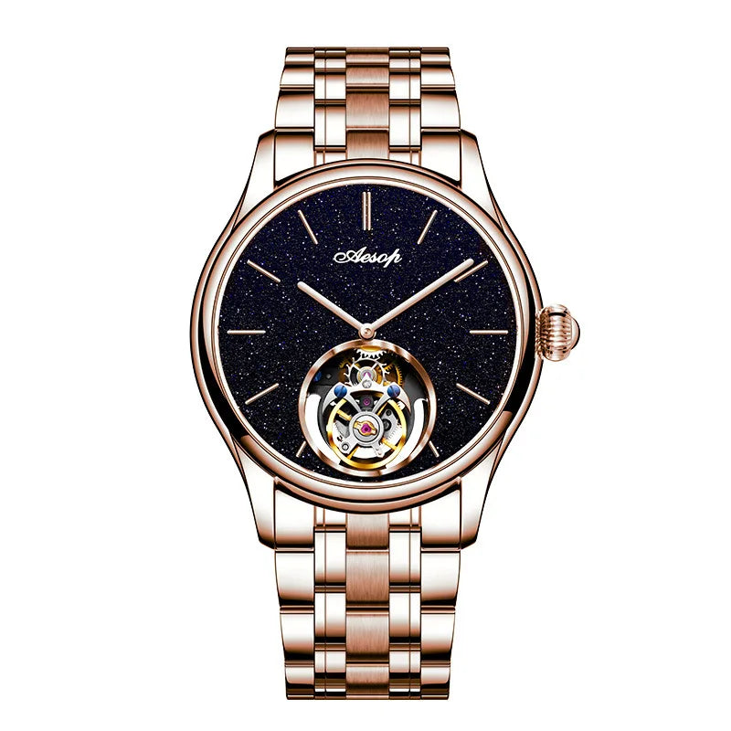 AESOP Starry Sky Tourbillon Watch for Men Fashion Stainless Steel Waterproof Men's Mechanical Watches with Steel Strip