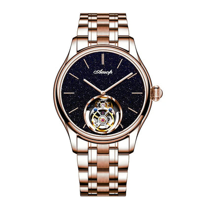 AESOP Starry Sky Tourbillon Watch for Men Fashion Stainless Steel Waterproof Men's Mechanical Watches with Steel Strip