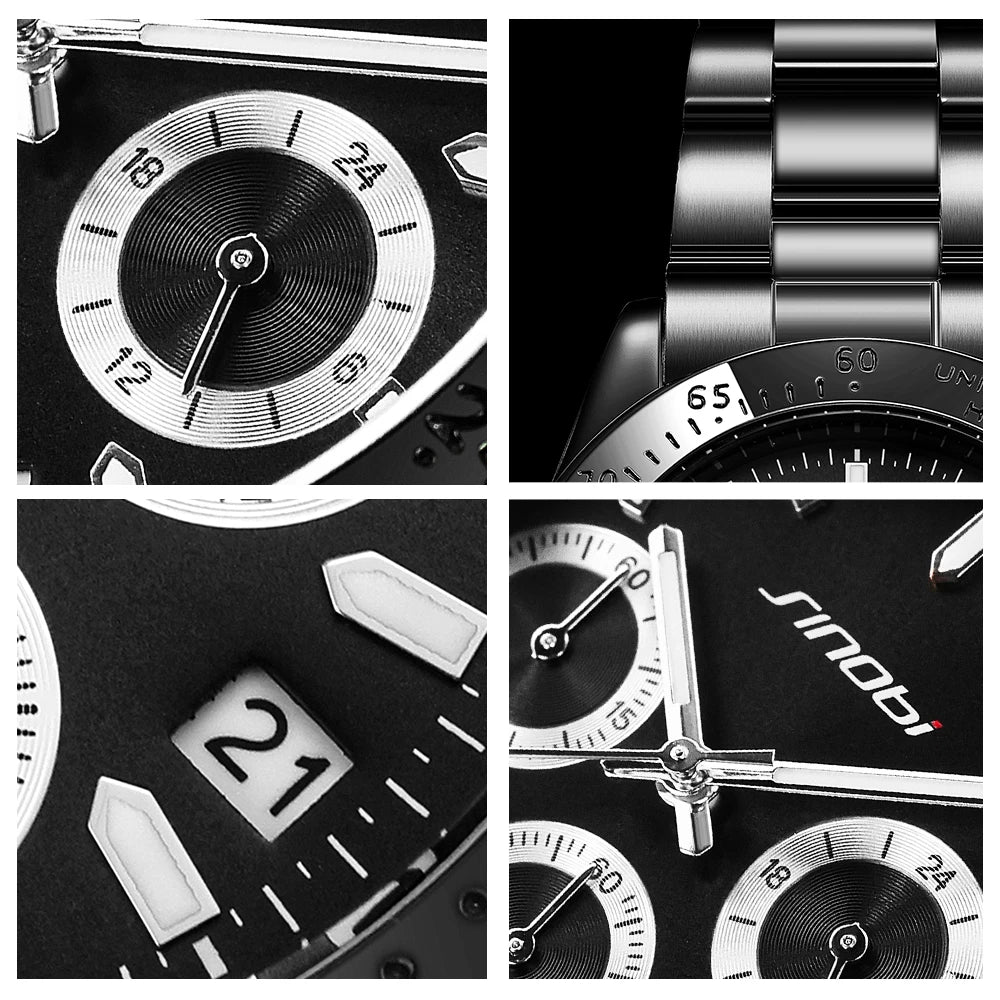Sinobi Branded Watches for Men Quartz Wristwatch with Calendar Function