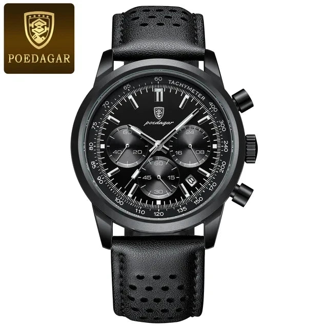 POEDAGAR 921 New Luxury Man Watch High Quality Waterproof Chronograph Luminous Men's Leather Quartz Watches Casual Clock