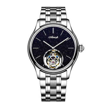 AESOP Starry Sky Tourbillon Watch for Men Fashion Stainless Steel Waterproof Men's Mechanical Watches with Steel Strip