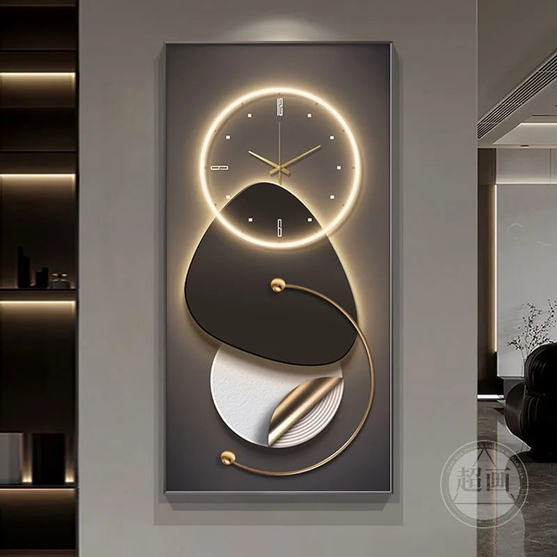 90X180 New Large Aluminum Alloy Crystal Wall Decor Clock Gallery Hanging Living Room Home Art Light Luxury Painting Dropshipping