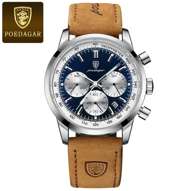 POEDAGAR 921 New Luxury Man Watch High Quality Waterproof Chronograph Luminous Men's Leather Quartz Watches Casual Clock