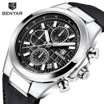 BENYAR Brand Men's 5206M Watches Top Luxury Watch for Men Chronograph Quartz Wristwatch Clock Waterproof Leather Reloj Hombr