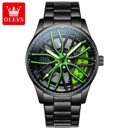 OLEVS Wheel Men's Luxury Watch Waterproof Rotary Sport Car Rim Man Wrist Watch High Quality Best Selling Quartz Men's Watches