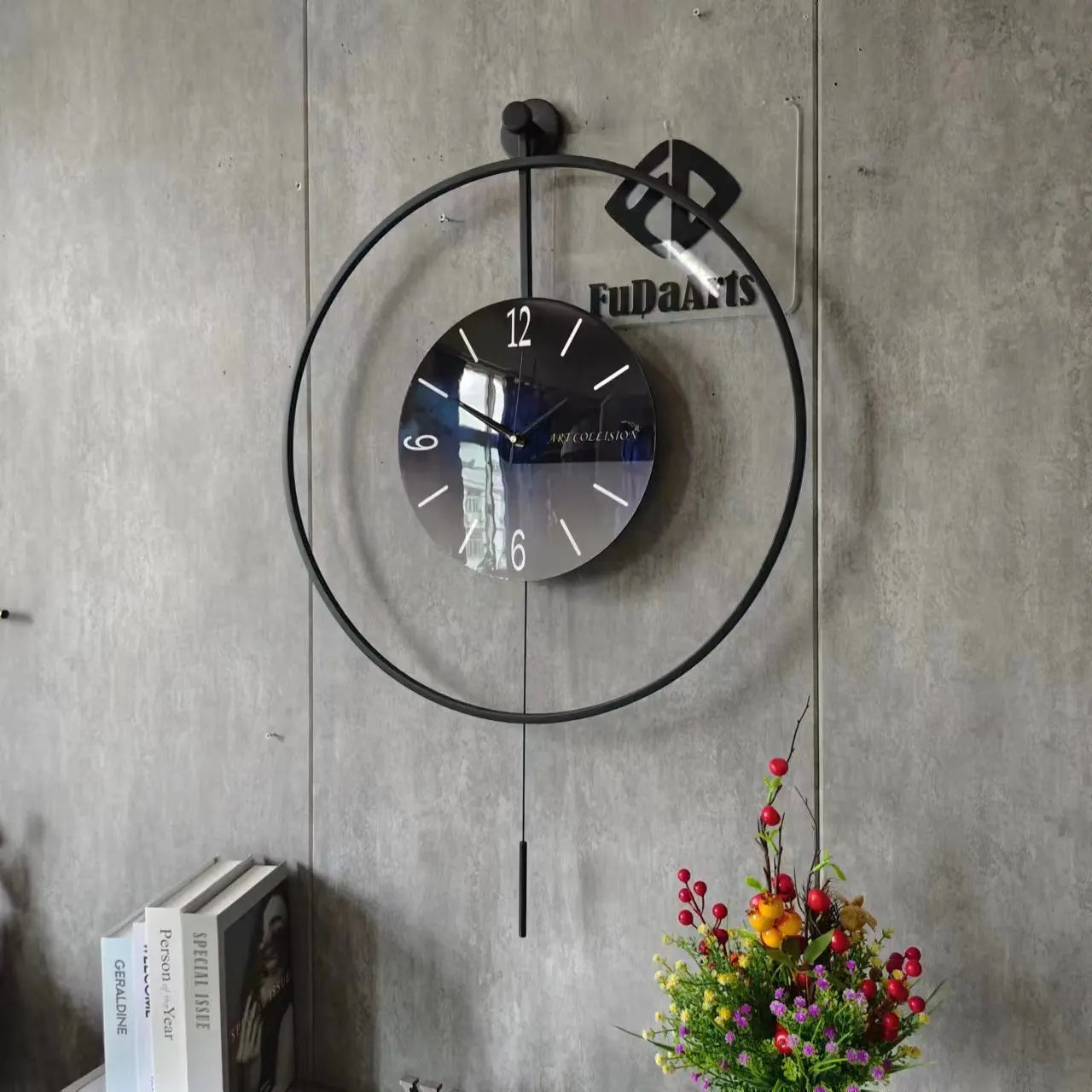 60X92CM With LED Night Light Pendulum Mass Modern Clock Metal Living Dining Bedroom Hotel Simple Fashion Creative Wall Watch DDP