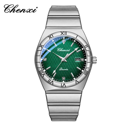 CHENXI 6402 Silver Blue Watch for Men New Mens Wristwatch 40mm Stainless Steel Quartz Watches Business Casual Bracelet Man Gift