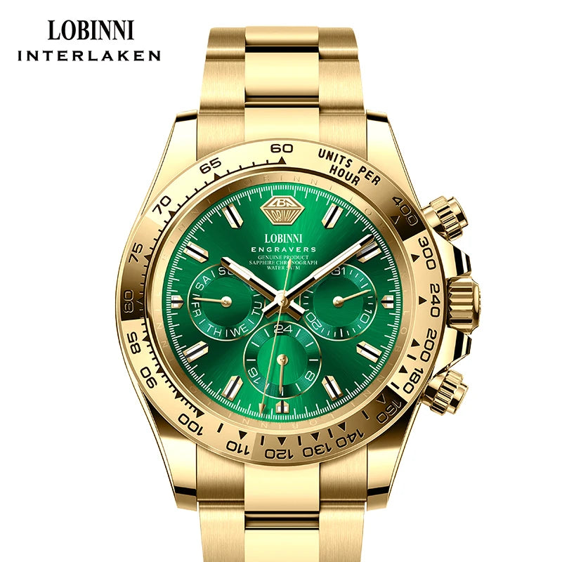 LOBINNI Luxury Brand Stainless Steel Fully Automatic Mechanical Watch Gold Color Men Watches