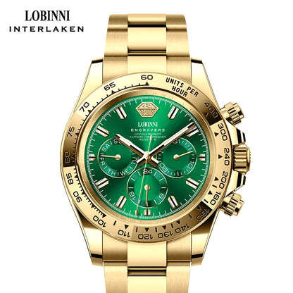LOBINNI Luxury Brand Stainless Steel Fully Automatic Mechanical Watch Gold Color Men Watches