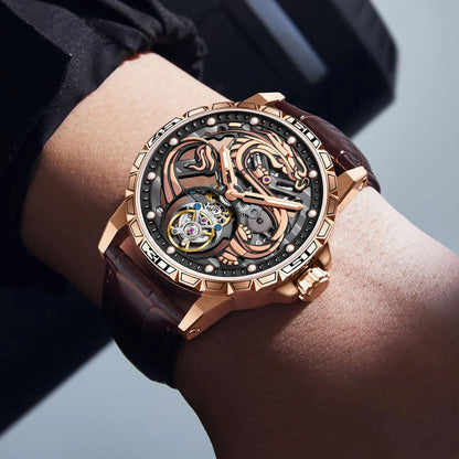 China Zodiac Dragon Flying Tourbillon Movement Manual-winding Watch Waterproof Men's Tourbillon Skeleton Mechanical Watches