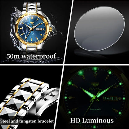 JSDUN 8936  Custom OEM logo Casual Waterproof  Stainless Steel Calendar Sport Automatic Mechanical Watches Men Wrist