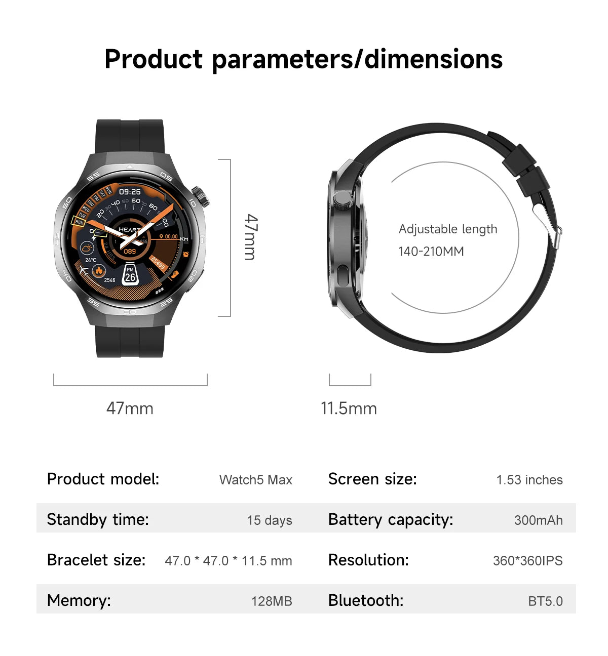 2025 Fashion Smart Watches Sports Smart Watch 5 Max Men Business Ecg Ppg BT Call Multiple Motion Modes Fitness Sports Watches