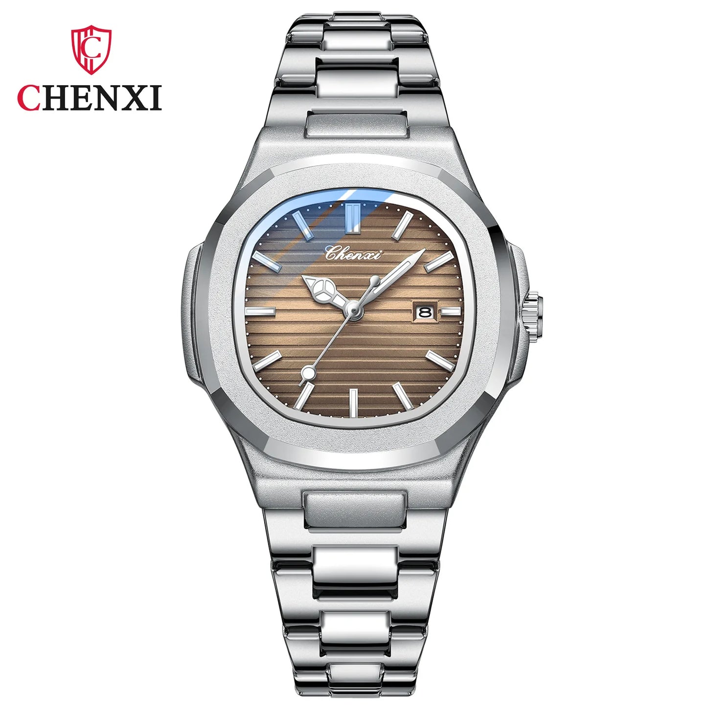 8222 Chenxi Watch Stainless Steel Band Date Mens Clock Business Male Quartz Waterproof Luxuries Man Square Wrist Watches for Men