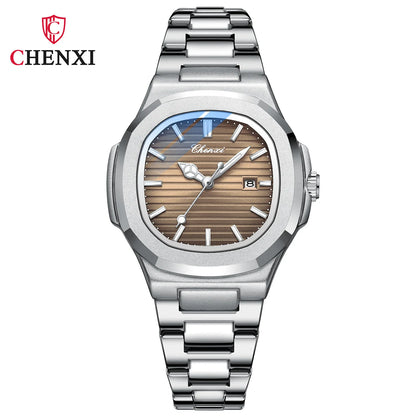 8222 Chenxi Watch Stainless Steel Band Date Mens Clock Business Male Quartz Waterproof Luxuries Man Square Wrist Watches for Men