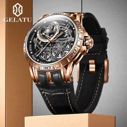 GELATU 6015  Men Watches  Luxury Fashion Waterproof Skeleton Sport Hollowed Custom logo Automatic Mechanical Watch for Man