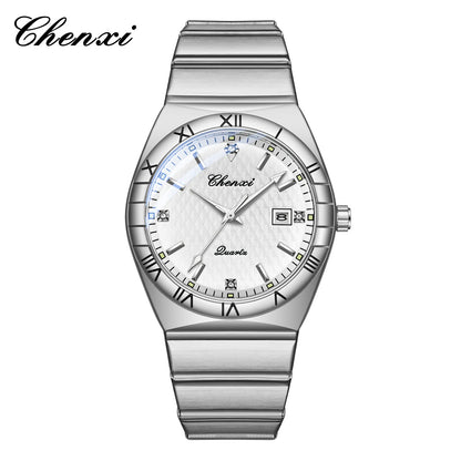 CHENXI 6402 Silver Blue Watch for Men New Mens Wristwatch 40mm Stainless Steel Quartz Watches Business Casual Bracelet Man Gift