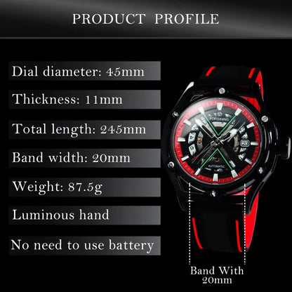 Forsining 8282 New Sports Gold Automatic Mens Watch Fashion Calendar Window Luminous Hands Rubber Luxury Mechanical Watches