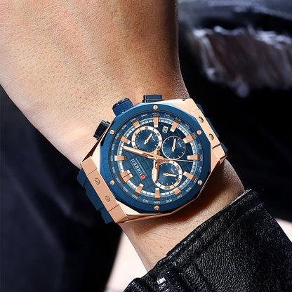 CURREN 8464 Watch for Men 2024 New Multifunctiton Chronograph Men Fashion Blue Silicone Strap Waterproof Calendar Quartz Watches