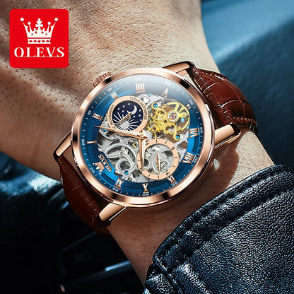 OLEVS 6670 Luxury Brand Men Style Fashion Skeleton Mechanical Men's Watch Genuine Leather Belt Automatic Oem Automatic Watches