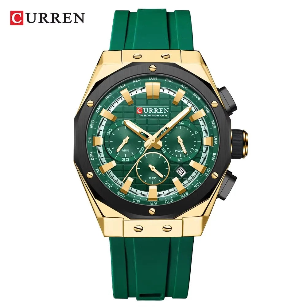 CURREN 8464 Watch for Men 2024 New Multifunctiton Chronograph Men Fashion Blue Silicone Strap Waterproof Calendar Quartz Watches