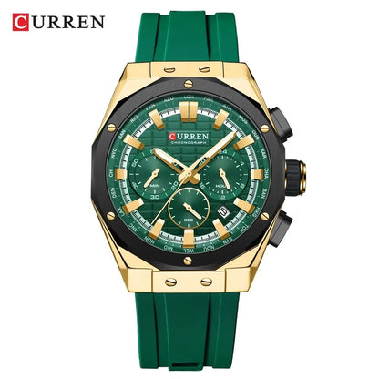 CURREN 8464 Watch for Men 2024 New Multifunctiton Chronograph Men Fashion Blue Silicone Strap Waterproof Calendar Quartz Watches