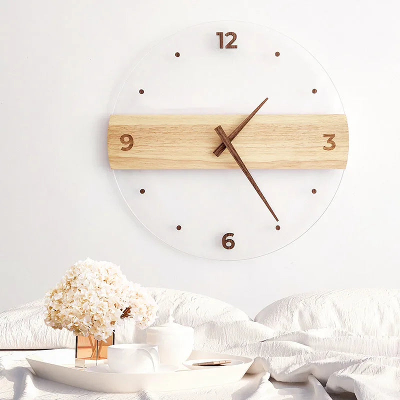 Quartz clock creative Nordic clock simple solid wood acrylic glass clock wall clock living room home wall clock decorative clock
