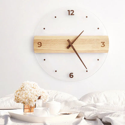 Quartz clock creative Nordic clock simple solid wood acrylic glass clock wall clock living room home wall clock decorative clock