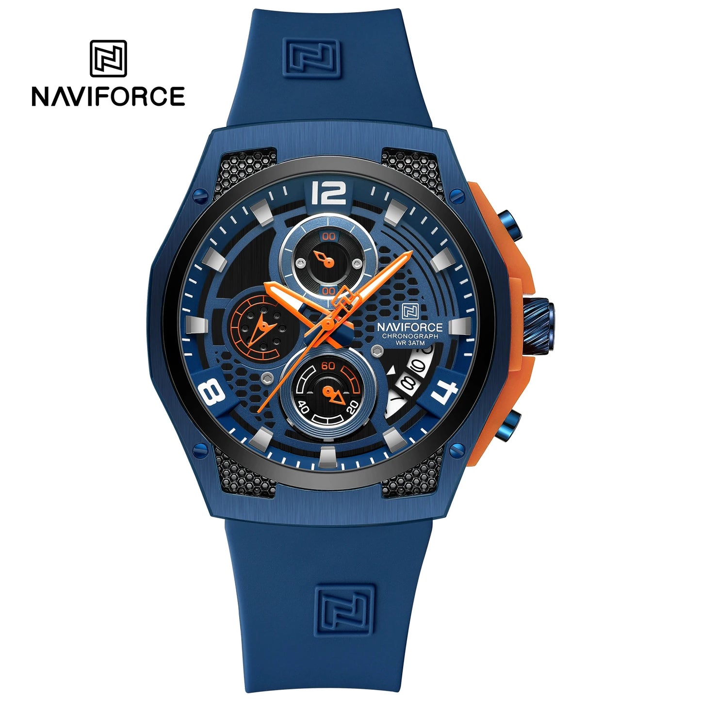 NAVIFORCE Men Sport Watch Fashion Chronograph Silicone Strap Waterproof Calendar Mens Luxury Black Gold Quartz Watches 8051