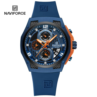 NAVIFORCE Men Sport Watch Fashion Chronograph Silicone Strap Waterproof Calendar Mens Luxury Black Gold Quartz Watches 8051