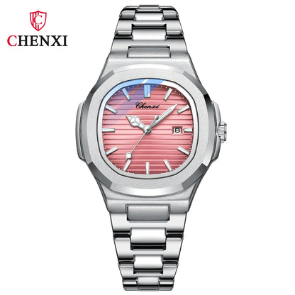 8222 Chenxi Watch Stainless Steel Band Date Mens Clock Business Male Quartz Waterproof Luxuries Man Square Wrist Watches for Men