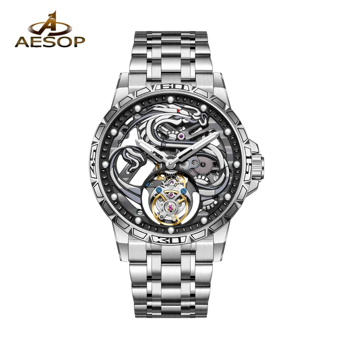 China Zodiac Dragon Flying Tourbillon Movement Manual-winding Watch Waterproof Men's Tourbillon Skeleton Mechanical Watches