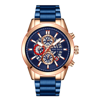 Montre Homme MINI FOCUS MF0285G Luxury Quartz Watch Sports Waterproof Calendar Silver Stainless Steel Band Men Wrist Watches