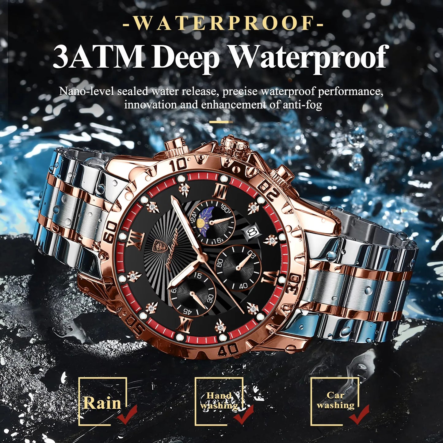 POEDAGAR Luxury Watch for Men 965 Waterproof Luminous Chronograph Date Man Wrist Watch Stainless Steel Quartz Men's Watches
