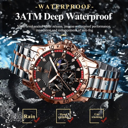 POEDAGAR Luxury Watch for Men 965 Waterproof Luminous Chronograph Date Man Wrist Watch Stainless Steel Quartz Men's Watches