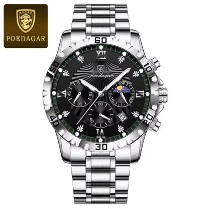 POEDAGAR Luxury Watch for Men 965 Waterproof Luminous Chronograph Date Man Wrist Watch Stainless Steel Quartz Men's Watches