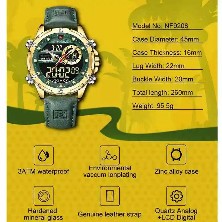 Hot Sale NAVIFORCE New 9208 Quartz Watches Men Casual Sports Chronograph Quartz Wrist Watch Waterproof Relojes Luxury Wristwatch