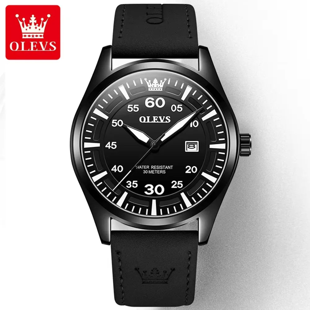 OLEVS 9962 Top Quartz Watch Men Genuine Leather Strap Waterproof Luminous Calendar Men's Watches Casual Sports Man Wristwatch