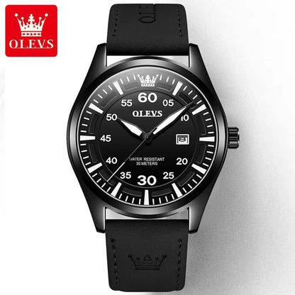 OLEVS 9962 Top Quartz Watch Men Genuine Leather Strap Waterproof Luminous Calendar Men's Watches Casual Sports Man Wristwatch