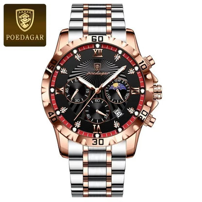 POEDAGAR Luxury Watch for Men 965 Waterproof Luminous Chronograph Date Man Wrist Watch Stainless Steel Quartz Men's Watches