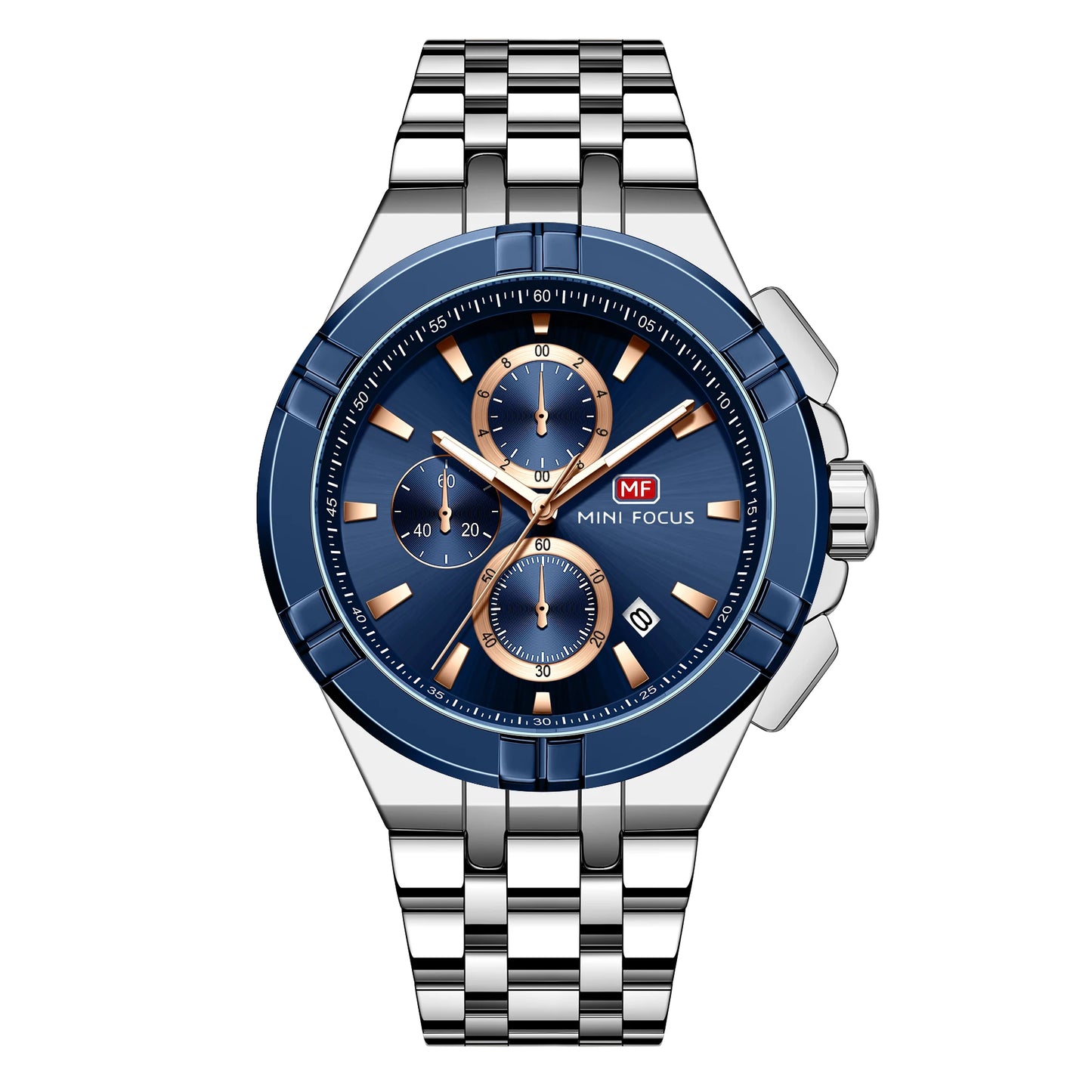 Montre Homme MINI FOCUS MF0471G Luxury Wristwatch Men Stainless Steel Band Chronograph Waterproof Quartz Watches