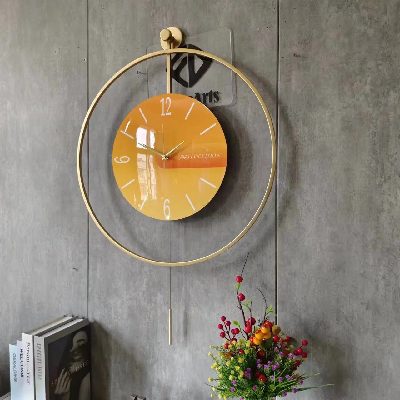60X92CM With LED Night Light Pendulum Mass Modern Clock Metal Living Dining Bedroom Hotel Simple Fashion Creative Wall Watch DDP