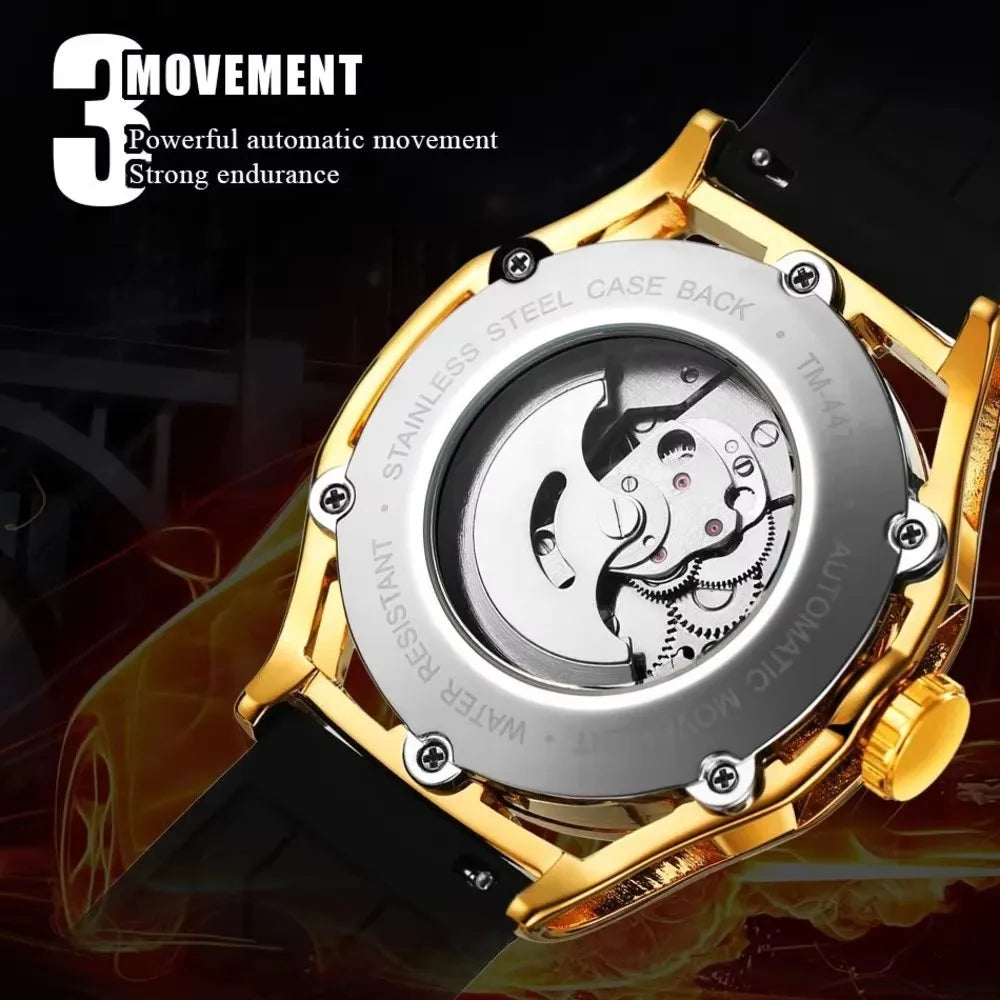 Forsining 8282 New Sports Gold Automatic Mens Watch Fashion Calendar Window Luminous Hands Rubber Luxury Mechanical Watches