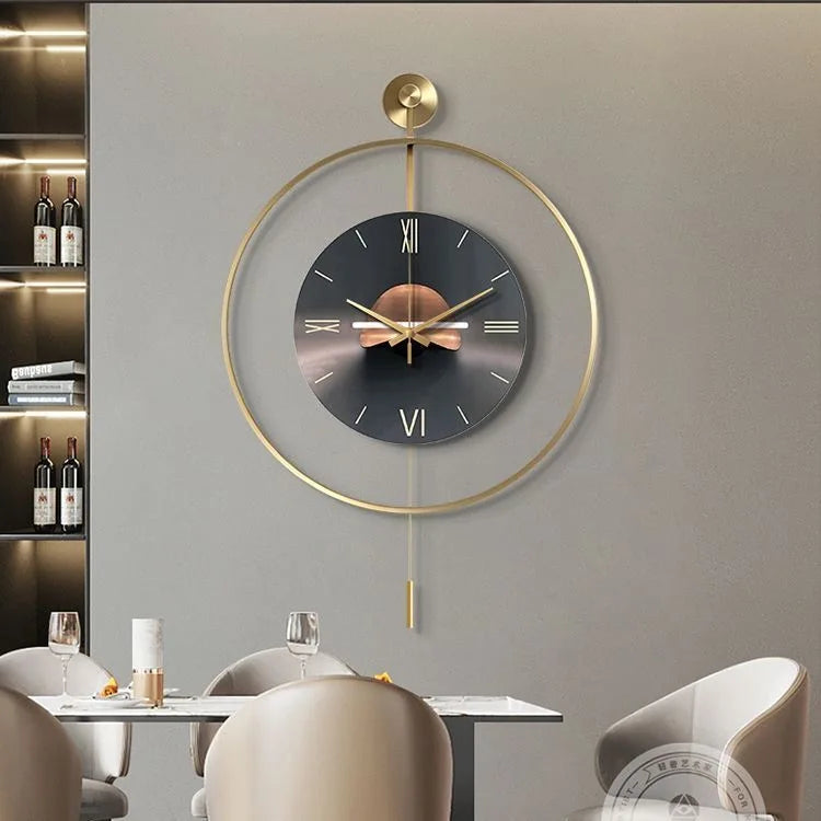 60X92CM With LED Night Light Pendulum Mass Modern Clock Metal Living Dining Bedroom Hotel Simple Fashion Creative Wall Watch DDP